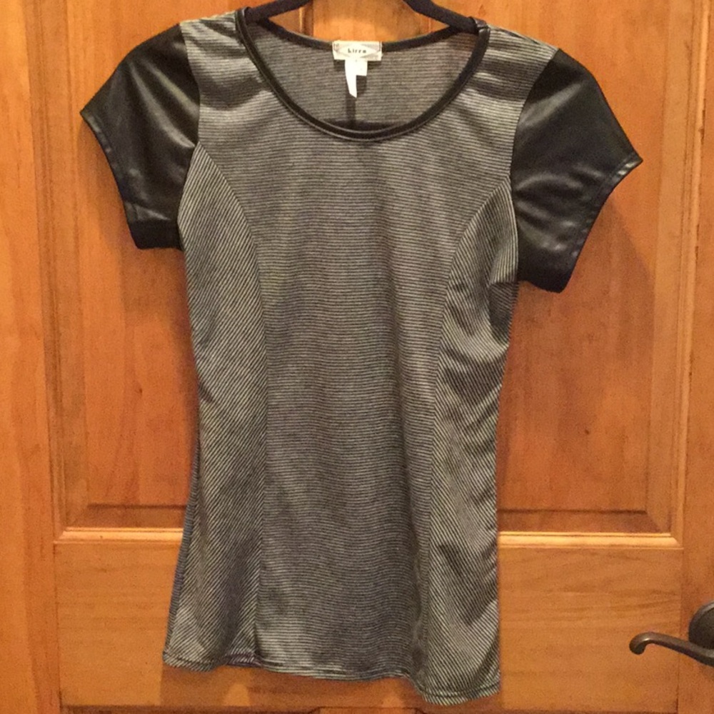 Leather look detail t shirt